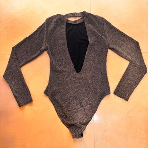Shimmery Long Sleeve Backless Bodysuit