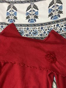 Red Long Sleeve Top with Flower