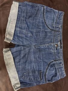 Blue Denim Cuffed Shorts