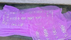 Lavender Saree with unstitched Blouse