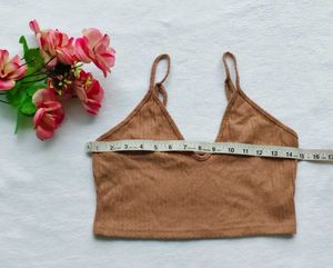 Shein : Brown Ribbed Knit Crop Top