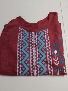 Maroon Embroidered Kurta