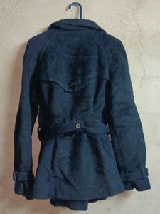 Stylish Winter FurJacket Woolen Coat Blue