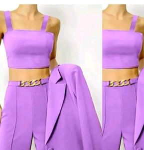Lavender Co-ords Blazer With Chain Pant Set