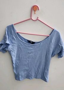 Cute Blue Ruffle Sleeve Top