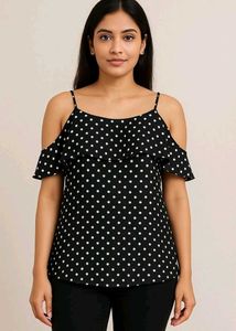 VanHeusen Black Polka Dot Cold Shoulder Top