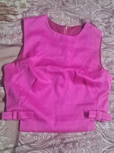 Bright Fuchsia Sleeveless Top with Side Bows – Ele