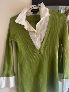 Green Shirt Style Sweater/ Cardigan