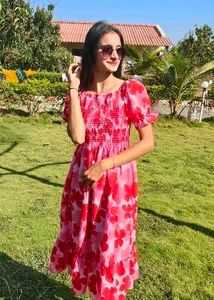 Red Floral  Dress