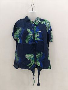 Flower Print Collar Shirt Half Sleeves Beach Top