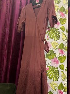 Peach Satin Wrap Dress