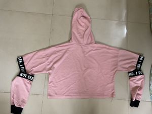 Pink Cropped Hoodie with Detachable Sleeves