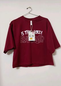 Drop Shoulder Crop Tshirt (Bloody Red /Maroon)