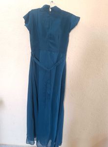 Georgette A Line Flared Blue Gown