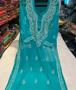 New Mirror Work Chickenkari Kurta With Inner