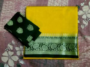 New Yellow Silk Saree With Hand Weaving Work