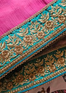 Pink &amp; Teal Embroidered Saree