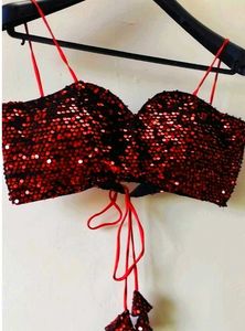 Sequin Padded Spaghetti Strap Velvet Blouse