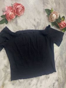 Black Off-Shoulder Ribbed Top