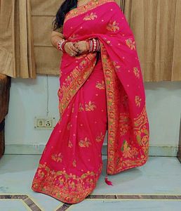 Elegant Pink Embroidered Saree