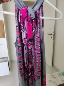 Pink & Gray Dashiki Print Beach Dress