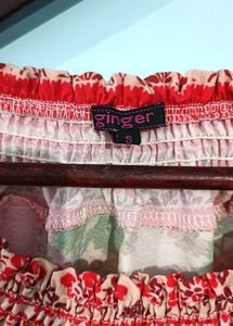 Ginger Red Floral Shoulder Drop Crop Top