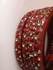 Maroon Colour Kundan Bangles