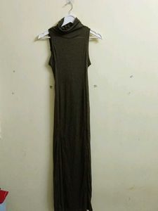 Olive Green Maxi Dress With Hoodie