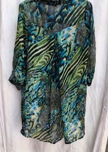 I. Printed Sheer Button-Up Top