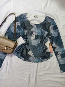 ᡣ𐭩 •｡ꪆৎ ˚⋅Denim print design Top