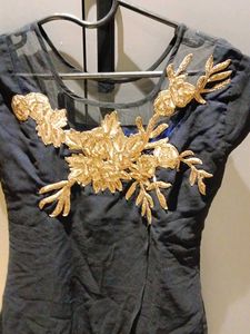 Elegant Black Dress with churidar bottom