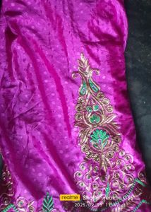 Pink Embroidered Sari Fabric