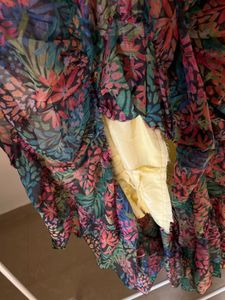 Leafy Print Tiered Chiffon Long Skirt