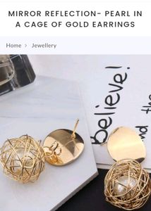 Mirror Reflection - Pearl In Cage Of Gold Earrings