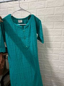 Teal Embroidered Kurti