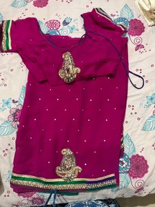 Pink Embellished Indian Sari