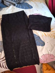 Black Lace Slit Skirt &amp; Tube Top