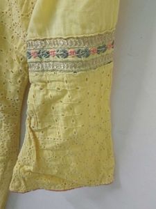 Yellow Embroidered Kurti Pant Set With Dupatta