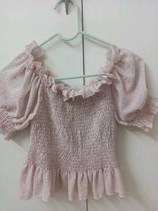 Pink Bardot With Ruffle
