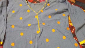 Embroidered Polka Dot Blue Cotton Kurti