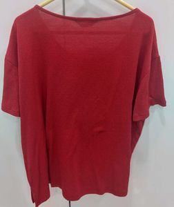 Max Red Solid Knitted &amp; Woven Top (M SIZE)