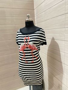 Striped Flamingo Print Dress