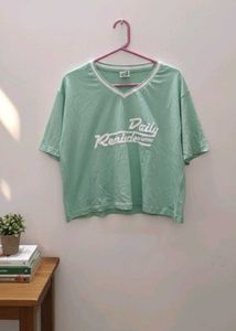 Viveza Light Green Oversized Crop Top