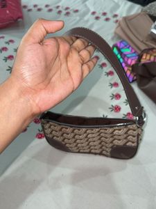 Brown Y2K baguette shoulder Bag