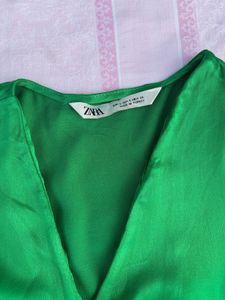 Zara Green Satin Wrap Top
