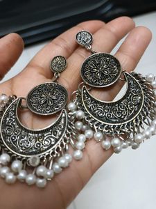 Boho Oxidized Silver Dangle Earrings