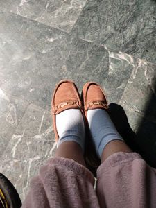 Brown Suede Loafers with Gold Chain