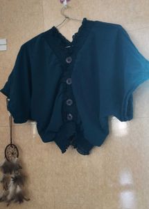 Teal Button-Down Dolman Top