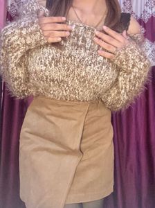 party wear coord set ( with denim skirt and woolle