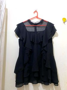 Elegant Black Ruffle Top 34-36
